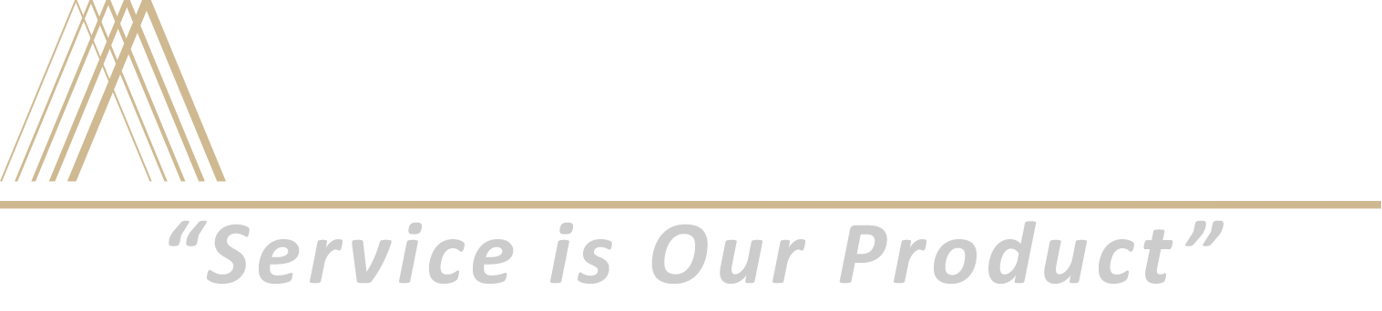 Apex Industrial Automation white logo featuring the company name and slogan 'Service is Our Product' alongside an icon of five echoing triangle tops.