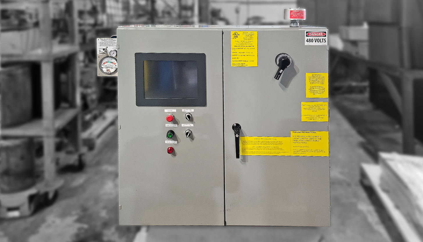 Large UL-certified NNNY control panel, designed by Apex Industrial Automation to maintain air pressure and prevent explosions, ready for shipment to a customer location.