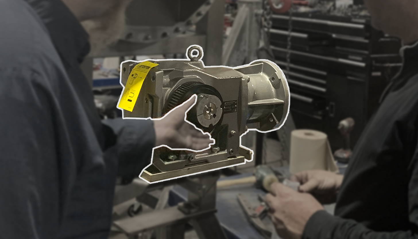 New gearbox installed on a custom industrial blender at Apex Industrial Automation, part of a significant retrofit and specialty repair for a global food and beverage manufacturer.