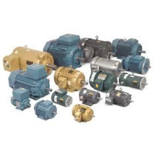 Collection of brand-name AC/DC electric motors on a white background, available at Apex Industrial Automation's online store.