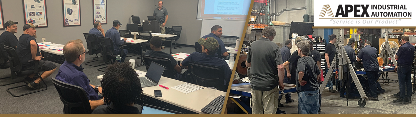 Collage of Apex Industrial Automation technicians attending a UL explosion-proof motor repair certification class